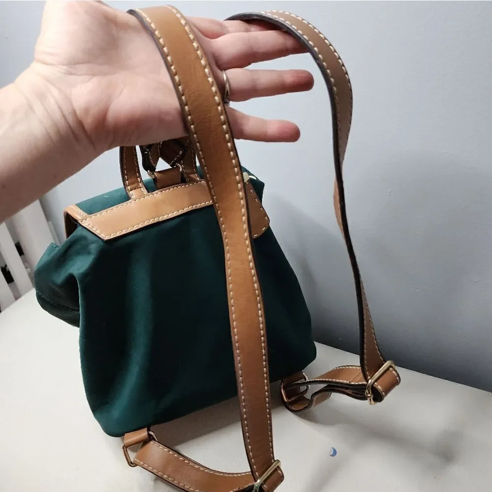 Tommy Hilfiger Julia Designer Green Nylon Small Drawstring Backpack Purse